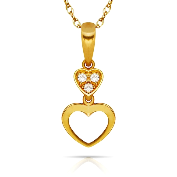 14K Yellow Gold Double Heart 💕 Pendant Necklace With Chain - Picture 1 of 1